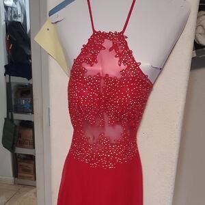 Blondie Nites Red Beaded Prom Dress